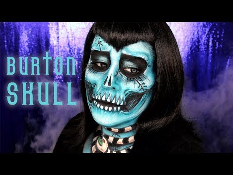 HALLOWEEN MAKEUP: Tim Burton Inspired Skull: Beetlejuice and Nightmare Before Christmas Mash Up