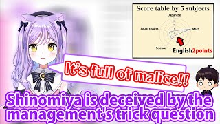 Shinomiya is deceived by the management's trick question in an unannounced test【VSPO/Shinomiya Runa】
