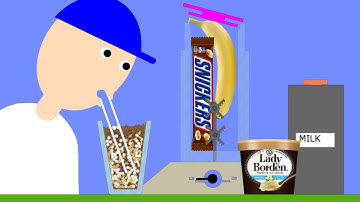 【Algodoo】Trying Snickers Banana Shake!　スニッカーズとバナナのシェイクを作って飲んでみた