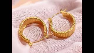 Chunky Square Zircon Inlaid Hoop Earrings Women Stainless Steel Statement Fashion Jewelry Earrings