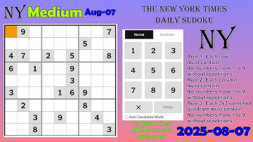 The New York Times Daily Sudoku 2025-08-07 Medium