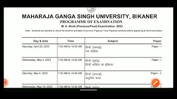 Mgsu @Pg class time table M.a /M.com/M.sc download ase kre