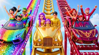 Download lagu Golden Family VS Ruby Family VS Rainbow Family Roller Coaster Challenge! | Kpop Demon Hunters