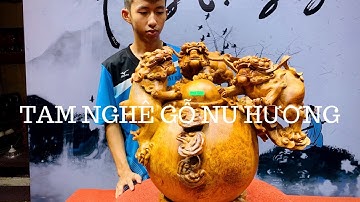 Tượng gỗ: Tam nghê chấn chum tiền gỗ nu hương | Tác Phẩm Độc Đáo Bậc Nhất | Xưởng Tượng Gỗ