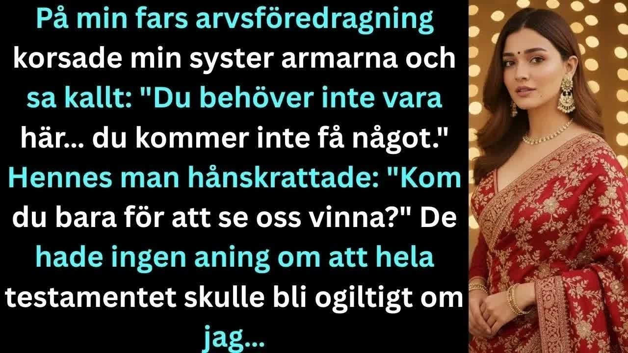 Jag hade knappt satt mig i konferensrummet när min syster korsade armarna och sa kallt: ”Du behöver inte vara här. Du kommer inte att få någonting.” Hennes man flinade och tillade att jag bara...