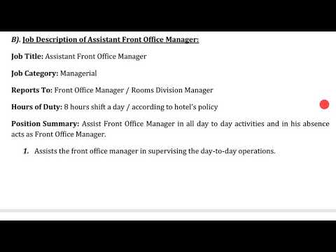 Job Description Of Assistant Front Office Manager Hindi For