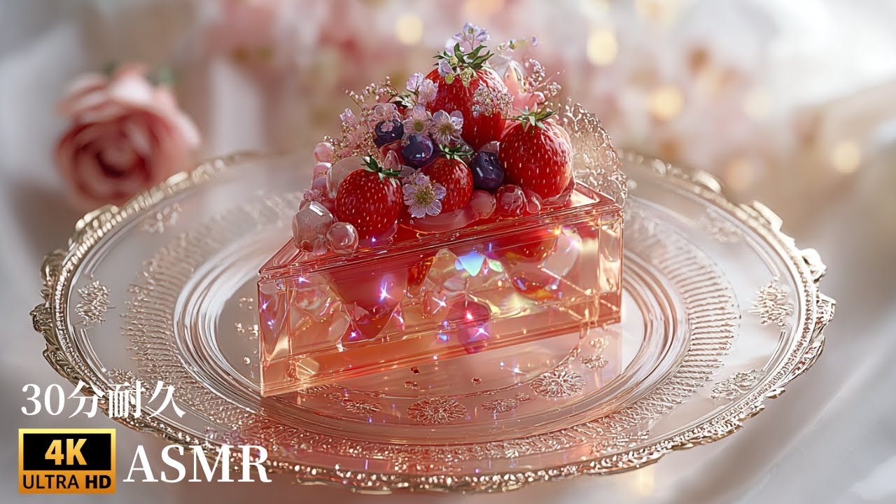 【AI × ASMR】【4K】ガラススイーツをカットするASMR｜30分耐久🍰