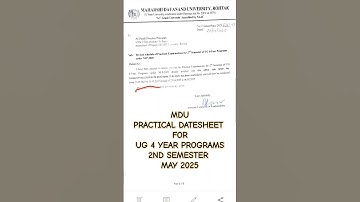 MDU PRACTICAL DATESHEET FOR UG 4 YEAR PROGRAMS 2ND SEMESTER MAY 2025 #mdu #exam #education #original