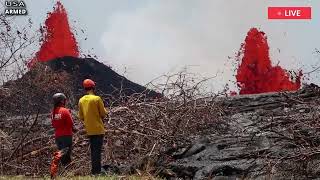 Horrible today: 1 hour before Hawaii Kilauea volcano erupts, as earth rises,rumbling across the land
