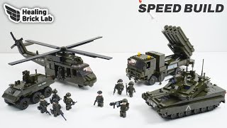 Military Brick Sets of Army, Tank,  Helicopter, Missile Speed Build