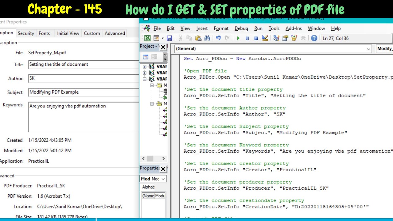 Vba pdf automation how do i get or set properties of pdf file youtube