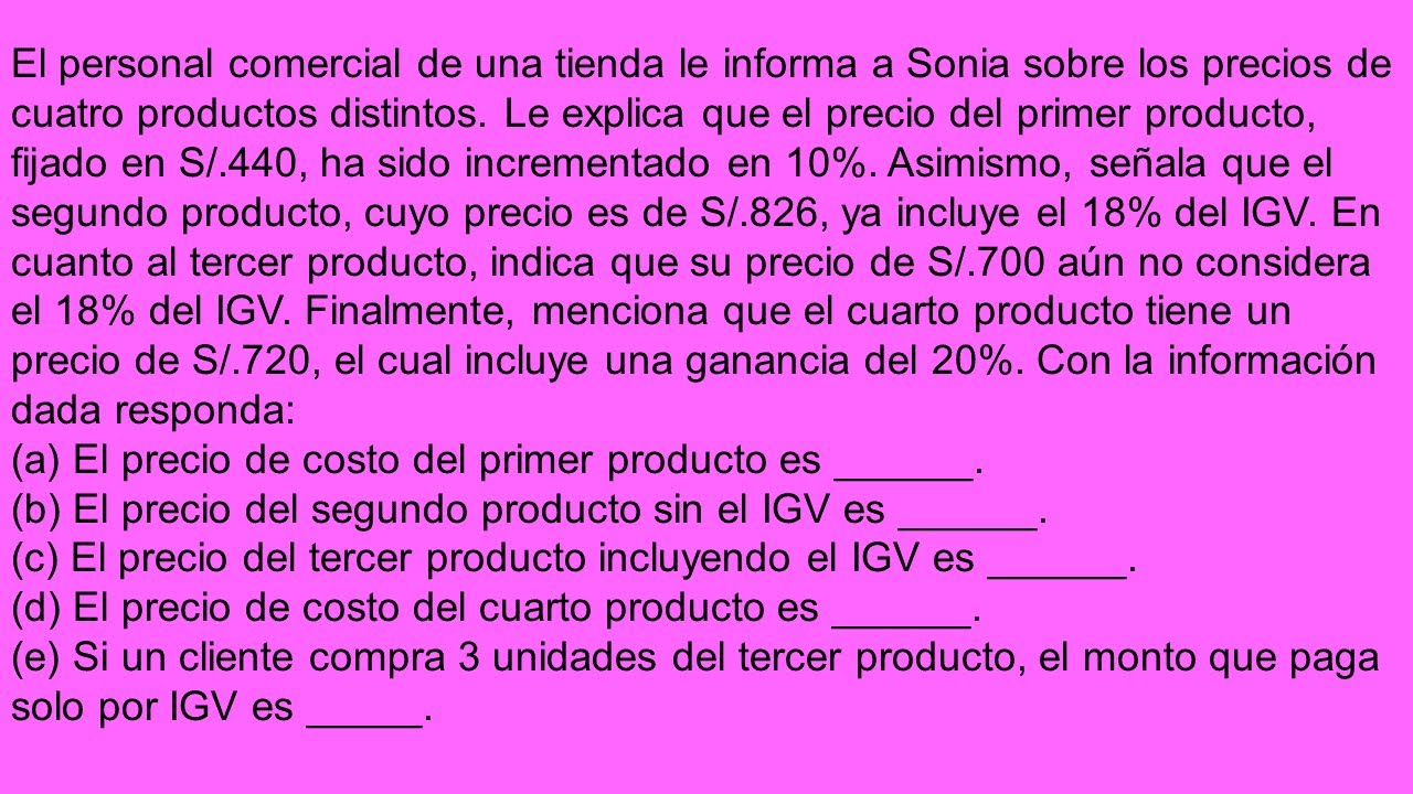 ARITMÉTICA | Problema sobre porcentajes, precio, ganancia e IGV