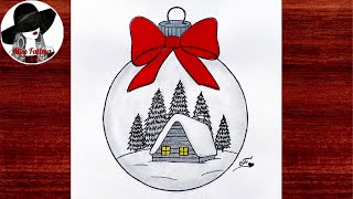 Christmas Drawing | Easy Scenery Drawing | Christmas Ornament Drawing