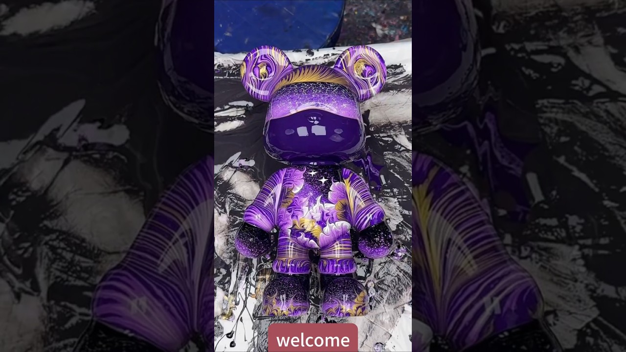 Purple and black fluid art bear｜紫黒流体アートクマの着色プロセス #fluid #fluidart #cute #diy #stressrelief #toys
