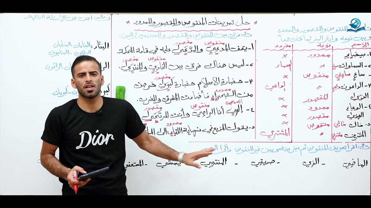 مادة اللغة العربية للصف الثاني متوسط : حل تمرينات المنقوص والمقصور والممدود