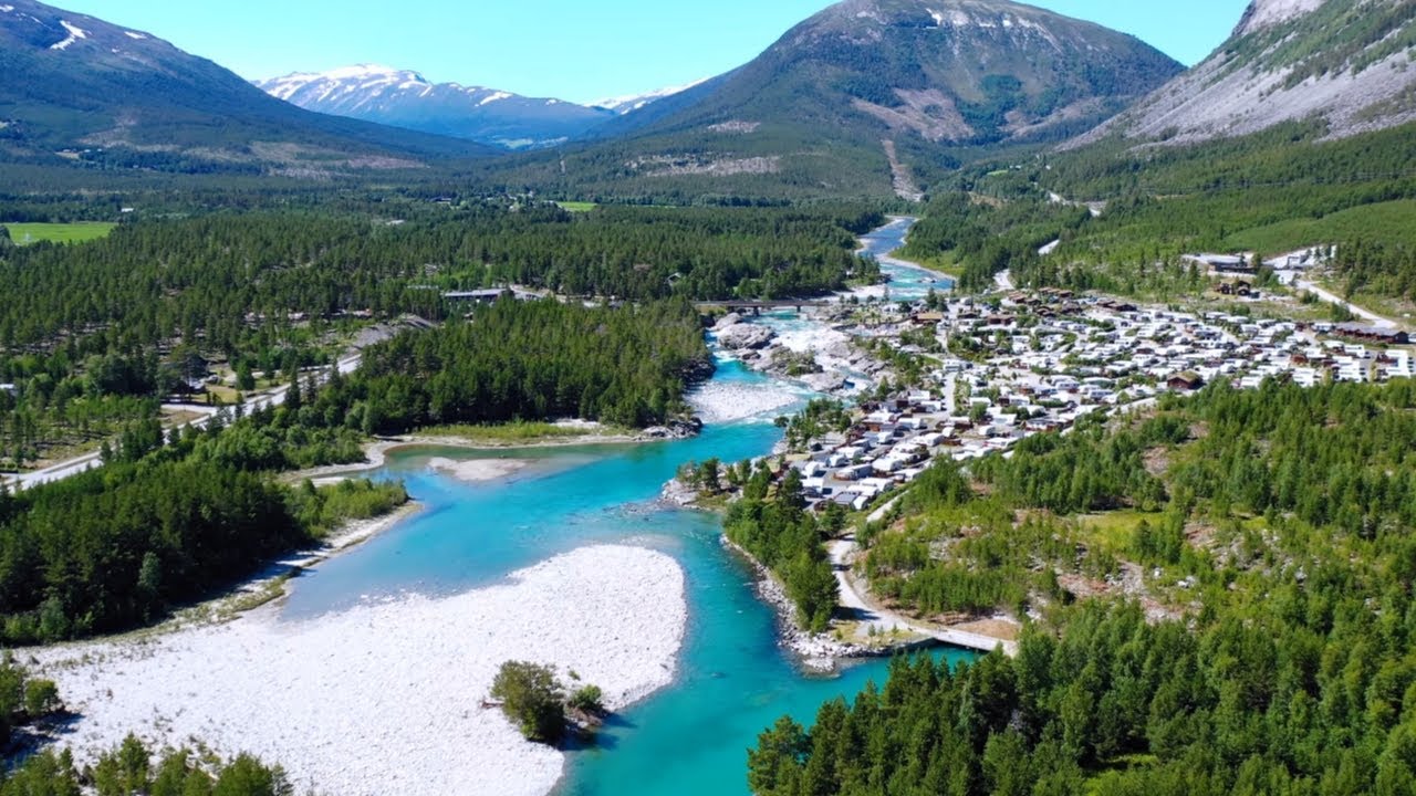 Dønfoss Camping - Ottaelva ­- Skjåk - Innlandet - Norway - Norge 🇳🇴 - DJI Mavic 2 Pro Drone - 4K