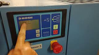 Boge Ratio reset service hours and adjust pressure settings.