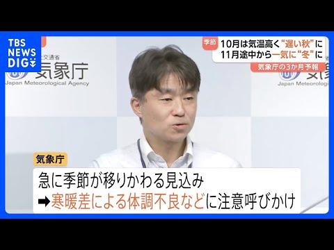 遅い秋→11月途中から一気に“冬”に　気象庁3か月予報　10月まで高温→12月は広い範囲で低温傾向｜TBS NEWS DIG