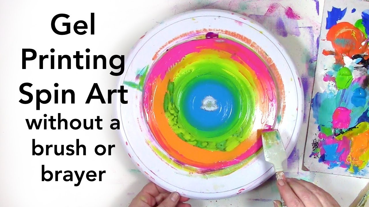 Gel printing spin art without a brush or brayer 