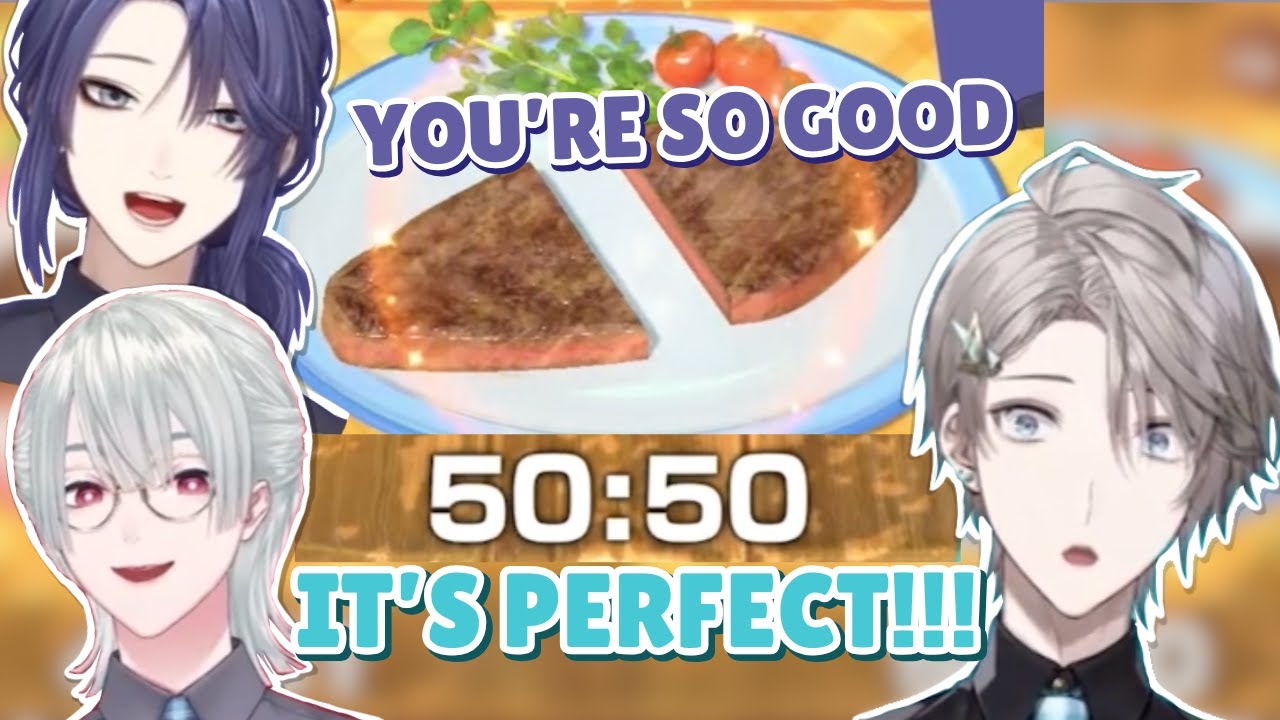 (eng sub) kaida cuts steak perfectly while nagao and genzuki stand still | VALZ/Nijisanji