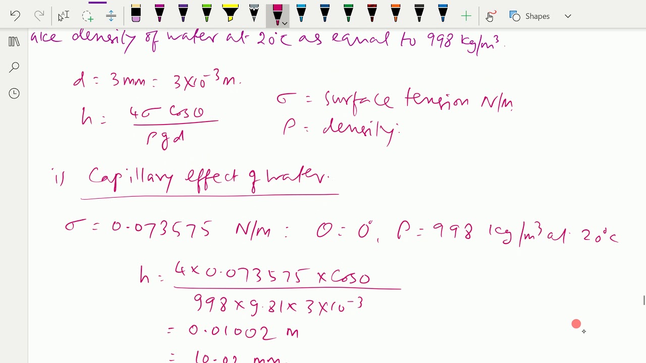 Fluid mechanics : - ( Capillary rise and fall of liquids ; Solving ...