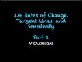 1.4 Rates of Change, Tangent Lines, and Sensitivity Part 1