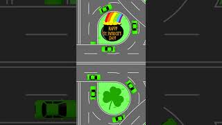 Happy St. Patrick&#39;s Day!  Green Cars on a Freeway with a Shamrock and Pot of Gold.  #stpatricksday