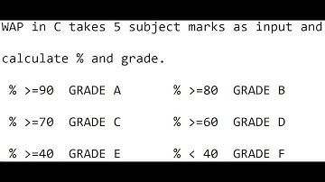 wap in c takes 5 subject marks as input and then calculate their percentage and GRADE.