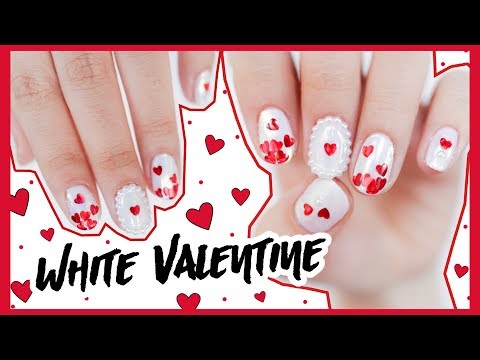 White Valentine Gel Nails | ทำเล็บเจล ด้วยตัวเอง รับความรัก