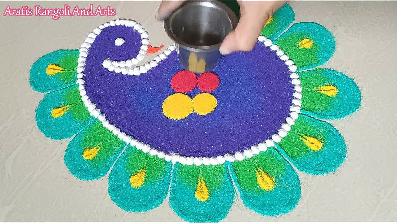 Peacock Rangoli design for navratri,diwali 2020 | haldi kunku ...