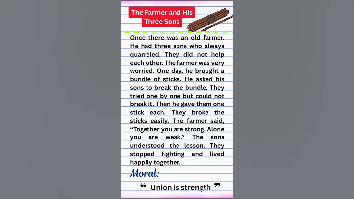 Short story on "Union is strength"|  The farmer and his three son story in English #english #short