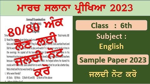 pseb class 6th solved English paper pseb march final exams 2023