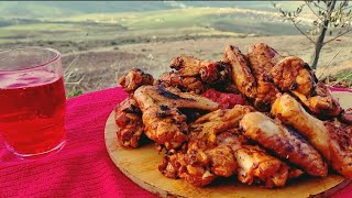 في القرية، طبخ أجنحة الدجاج المقرمشة في الطبيعة البرية على نار الحطب، حياتي في البرية،الريف الجزائري
