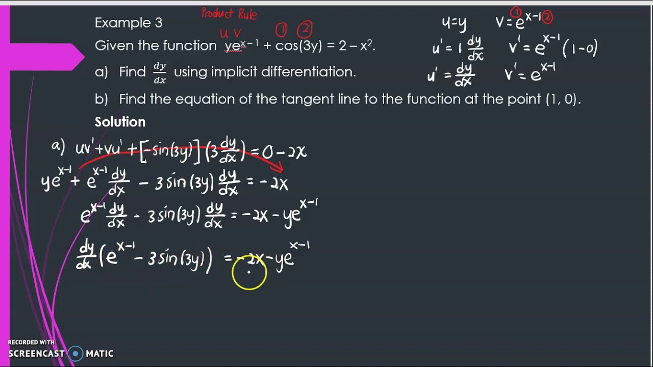 19th video: MAT183 - Implicit Differentiation - Example 3 - YouTube