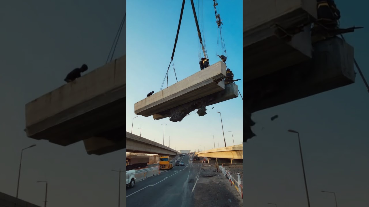 Vehicles crushed in seconds as crane cables break, sending concrete crashing down.