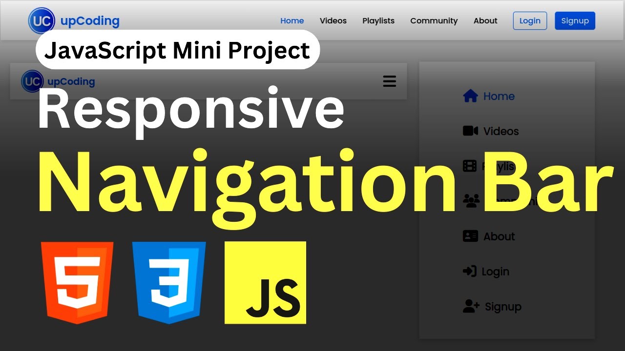 Responsive Navigation Bar Using HTML CSS & JavaScript | Navigation Menu ...