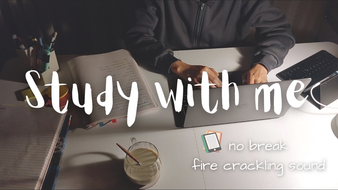 1.5 Hour Study With Me 📝 with Timer & 🔥 Fire Crackling - no break late night study session.