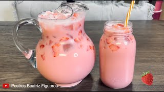 Si TIENES Fresas🍓 prepara esta Riquísima Agua de Fresas Cremosita con Pocos Ingredientes🍓Muy Facil