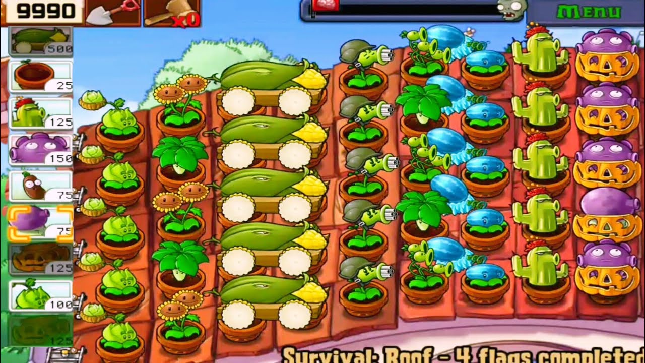 Plants vs Zombies | SURVIVAL ROOF I Plants vs all Zombies GAMEPLAY FULL ...