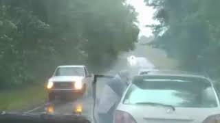 Dashcam Video Shows Extremely Close Call Between Car And Falling Tree During hurricane Irma -