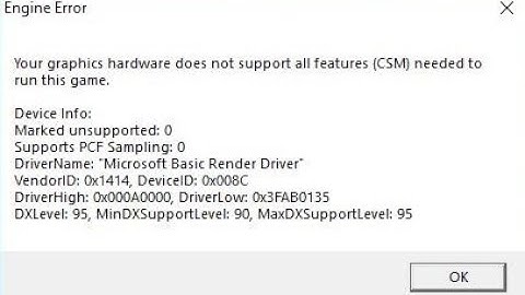 🚩 Your graphics hardware does not support all features (CSM) needed to run this game