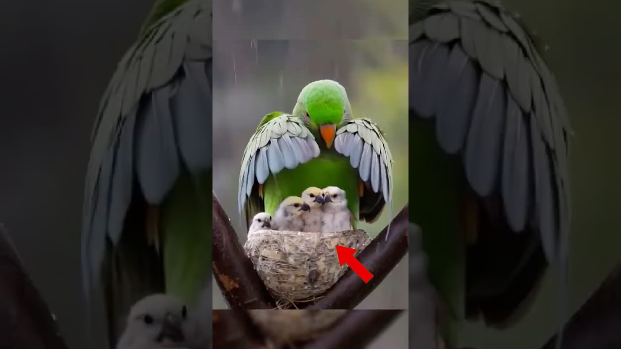 Heartwarming Moment: Mother Bird Shields Her Babies from Rain! 