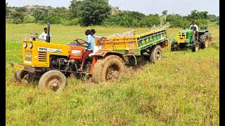 HMT tractor stuck in mud with trolley Rescued by John Deere 5045D tractor |tractor videos|