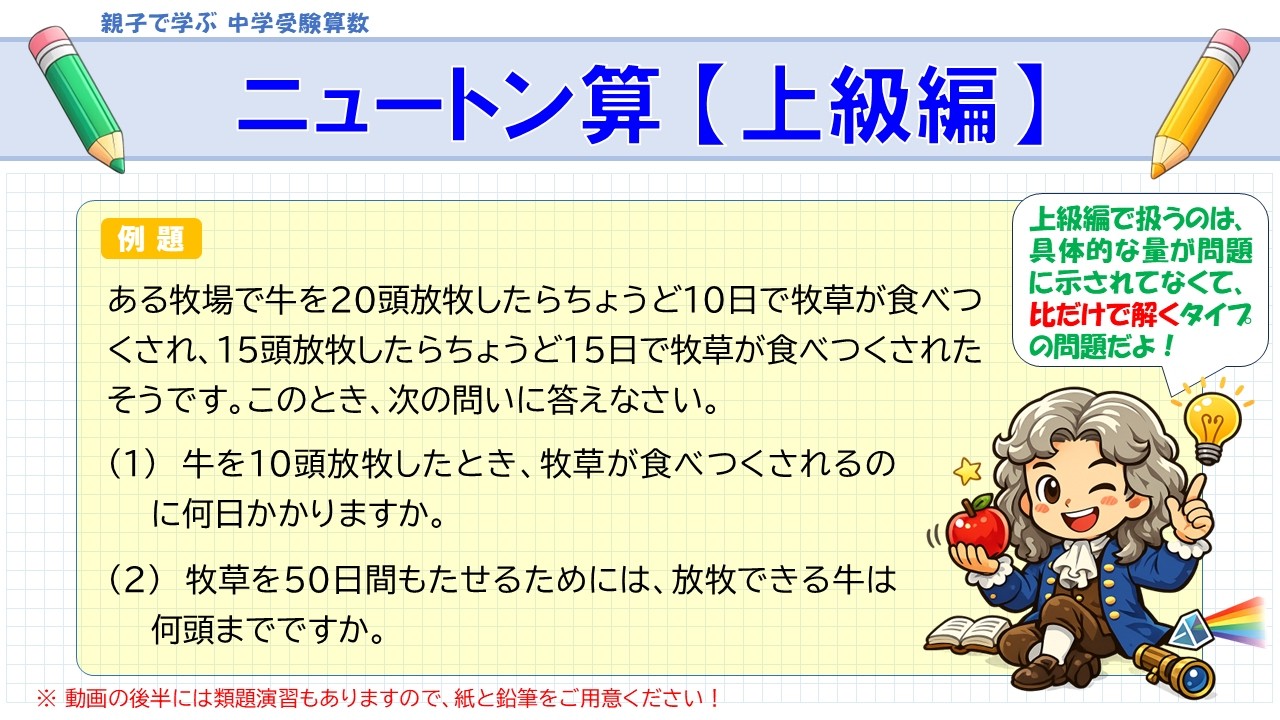 【中学受験算数】ニュートン算【上級編】｜数値なしで比だけで考える！