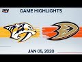 NHL Highlights | Predators vs Ducks – Jan. 5, 2020