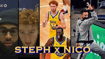 📺 Stephen Curry’s in-game advice to Nico Mannion; Poole: “little bro…2nd unit, just run the show”
