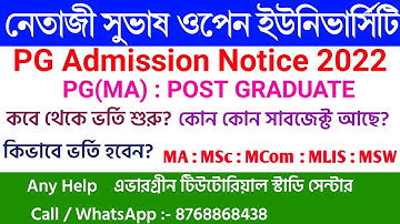 NSOU PG Admission 2022 | Netaji Subhas Open University | MA MSc MCom Admission 2021-22 | nsou |