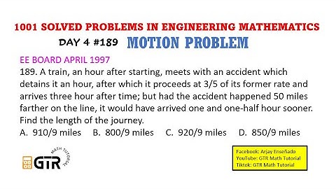 1001 SOLVED PROBLEMS IN ENGINEERING MATHEMATICS | Day 4 #189 Motion Problem