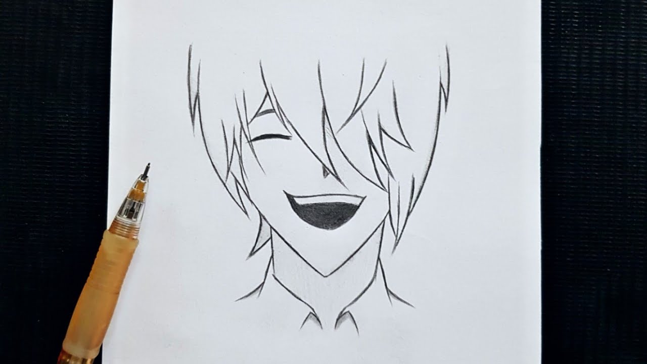simple anime sketch How to draw Anime Boy laughing Anime Boy step by step tutorial YouTube