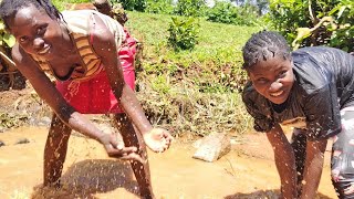 bathing in the river /African village girl